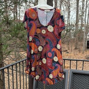 Igenjun colorful Paisley Print V-Neck Women's tunic top/dress sz M